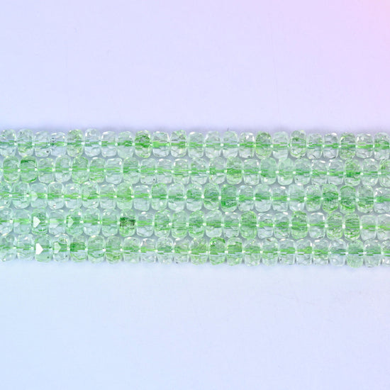 Transparent Green Faceted Rondelle Glass Beads in crisp apple green