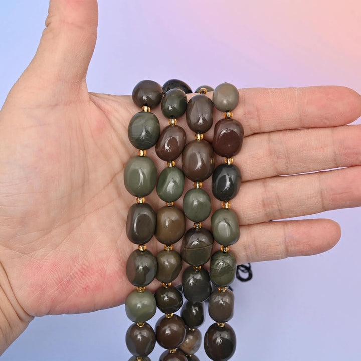 Green Agate beads, oval nugget, 10-17mm