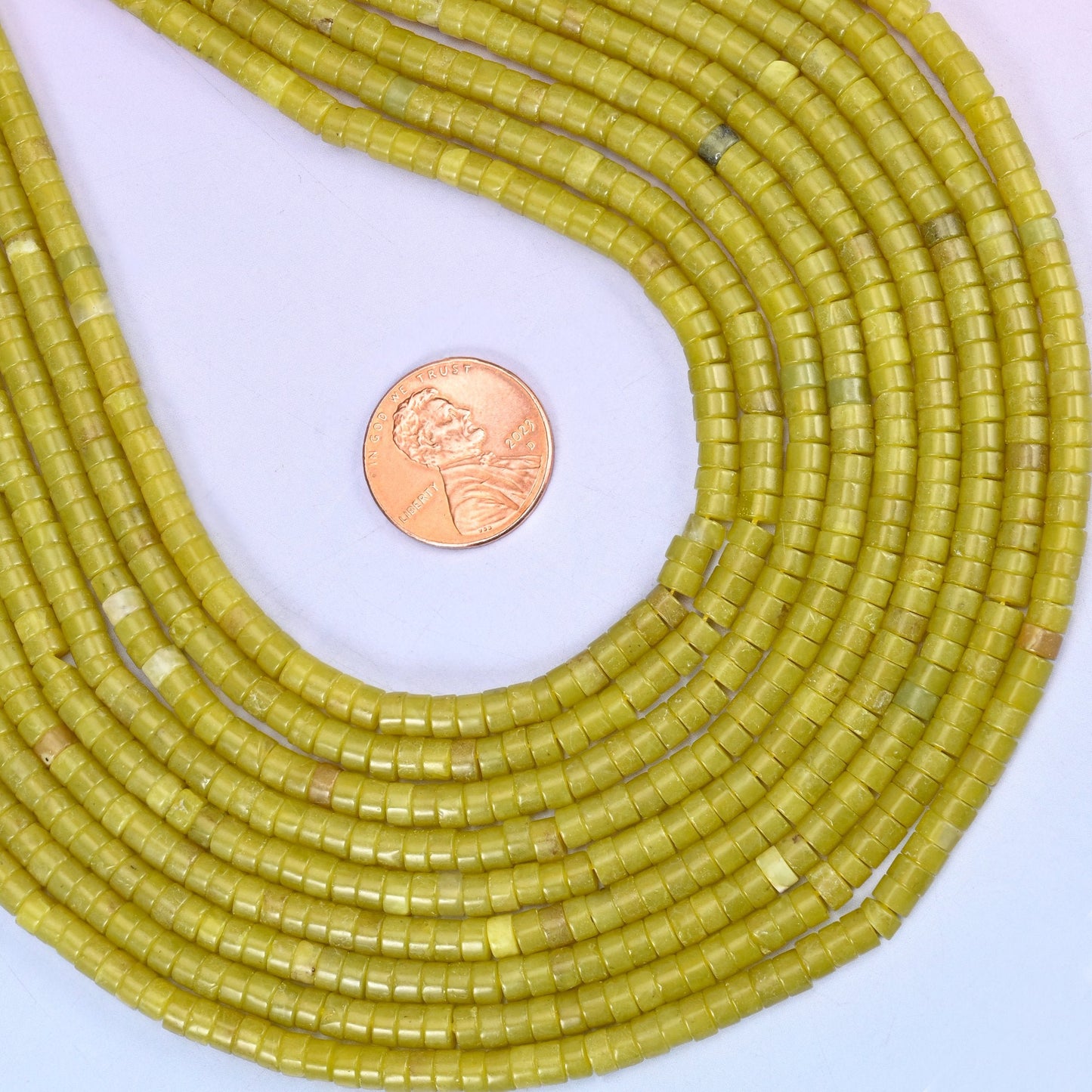 Lemon Jade Smooth Heishi Disc Beads, approximately 180 beads per strand