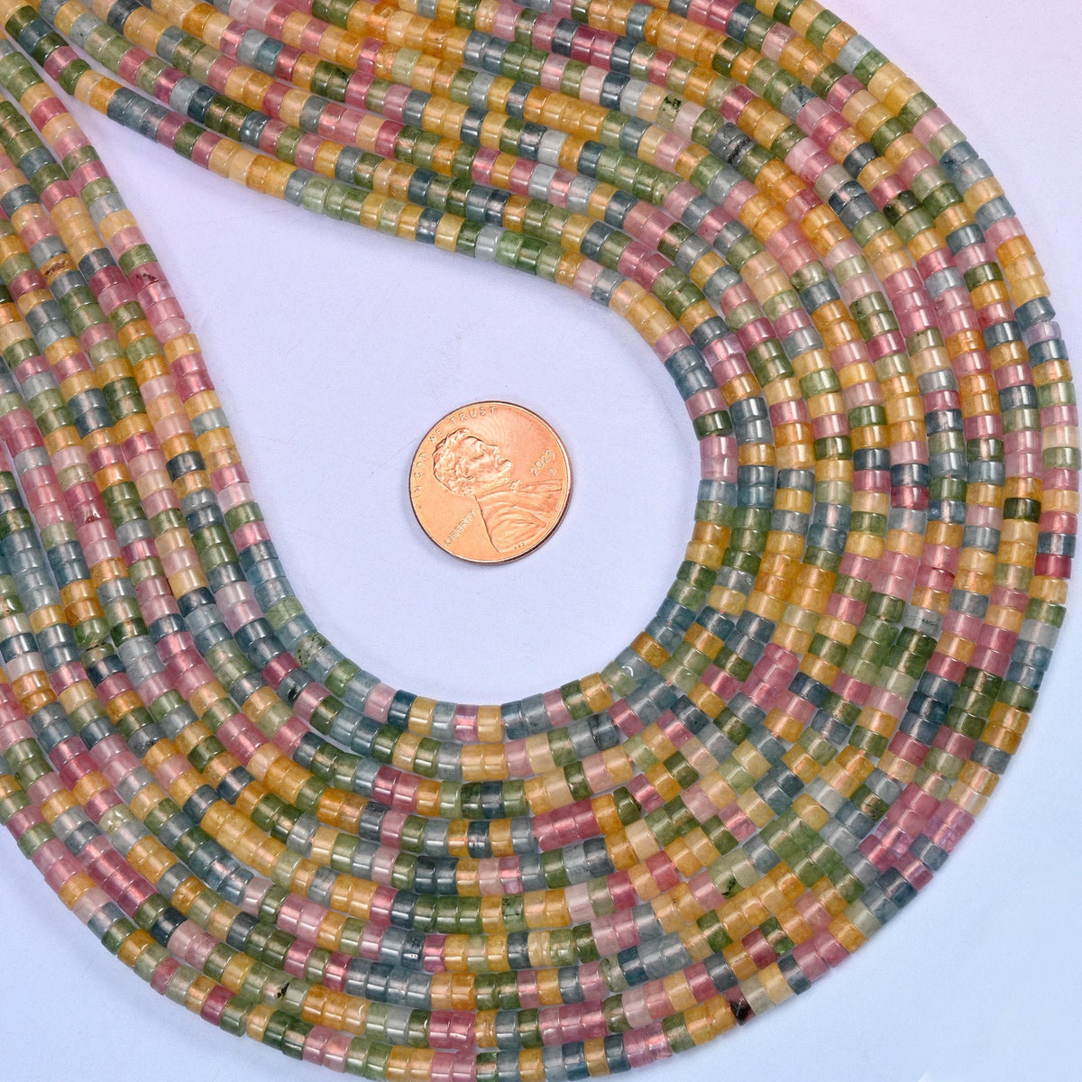 Multicolor Fluorite Smooth Heishi Disc Beads, approximately 180 beads per strand