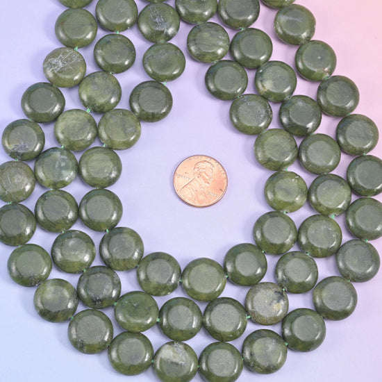 Natural South Green Jade smooth coin beads for necklaces and bracelets