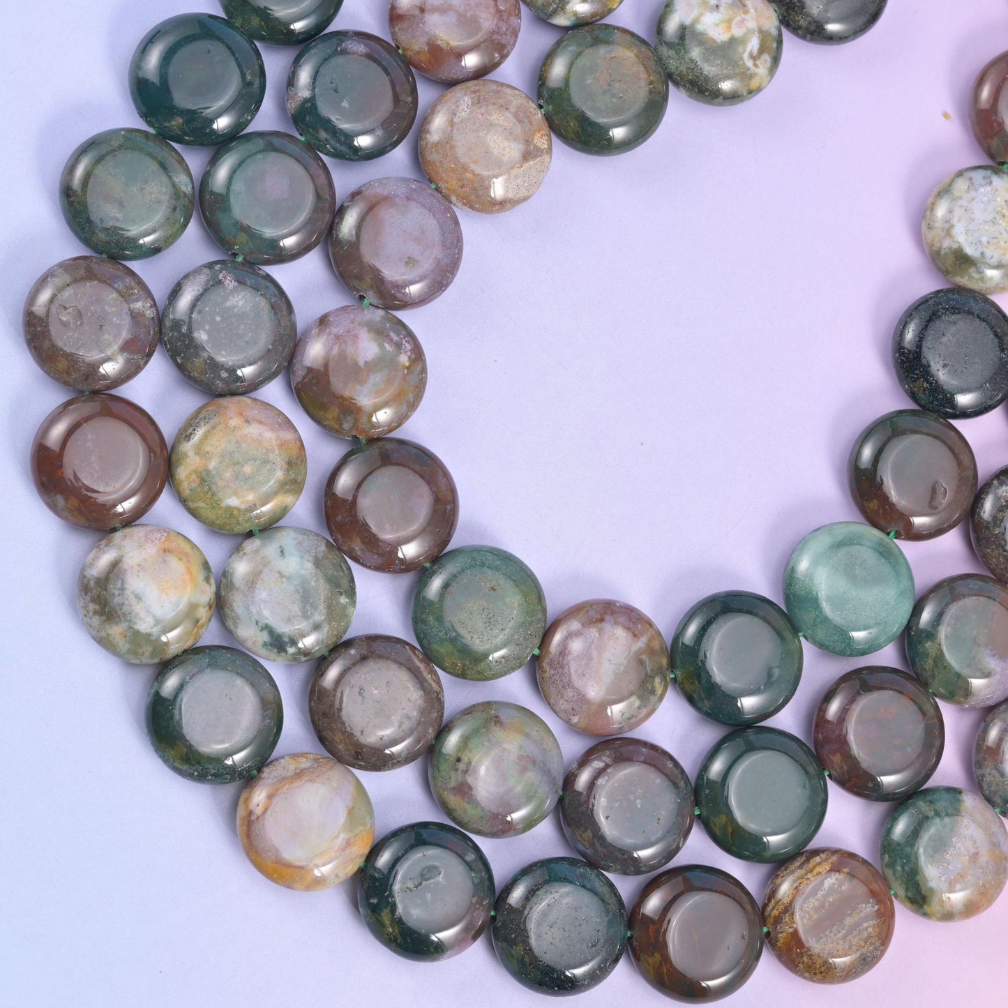 Indian Agate coin beads, approximately 26 beads per strand
