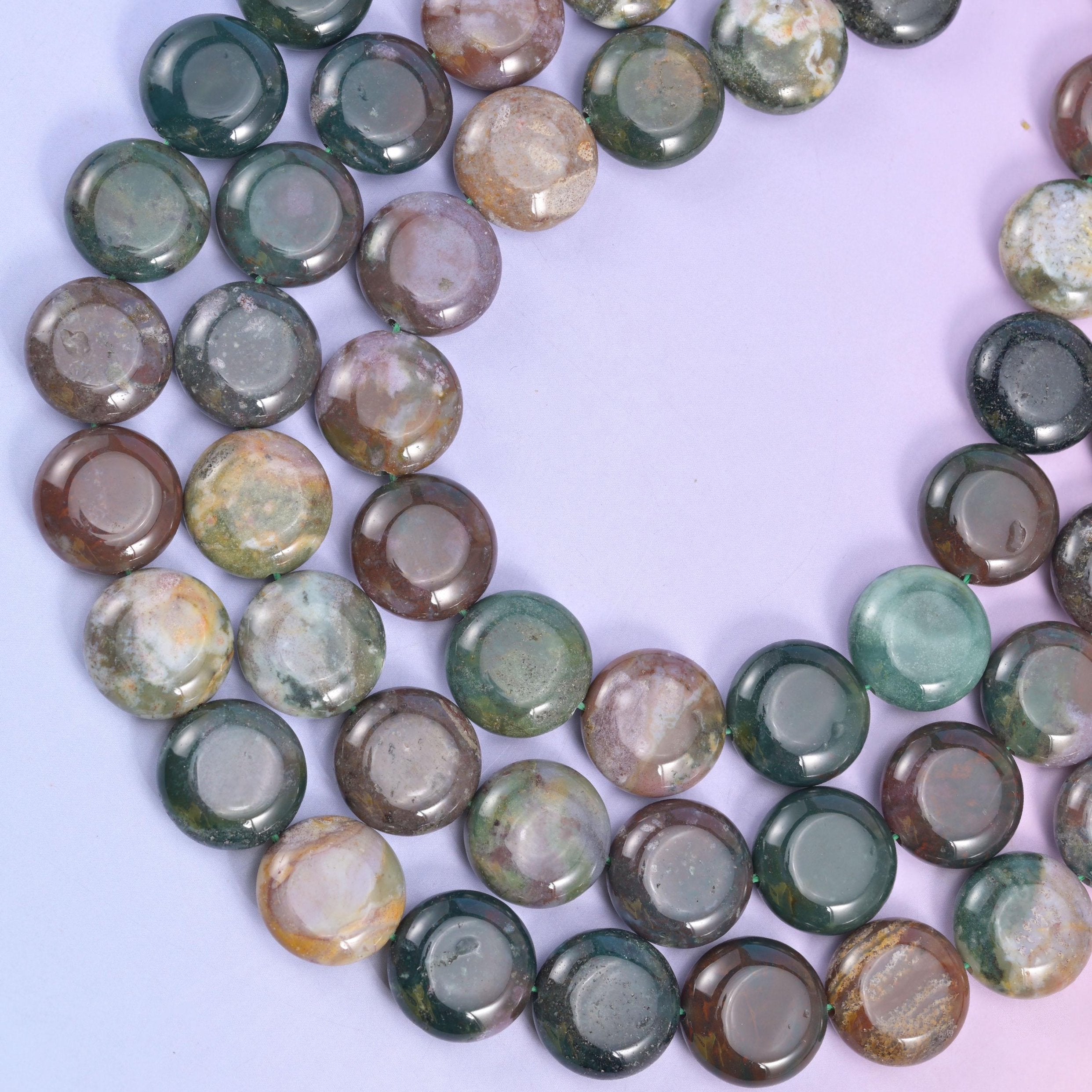 Indian Agate coin beads, approximately 26 beads per strand