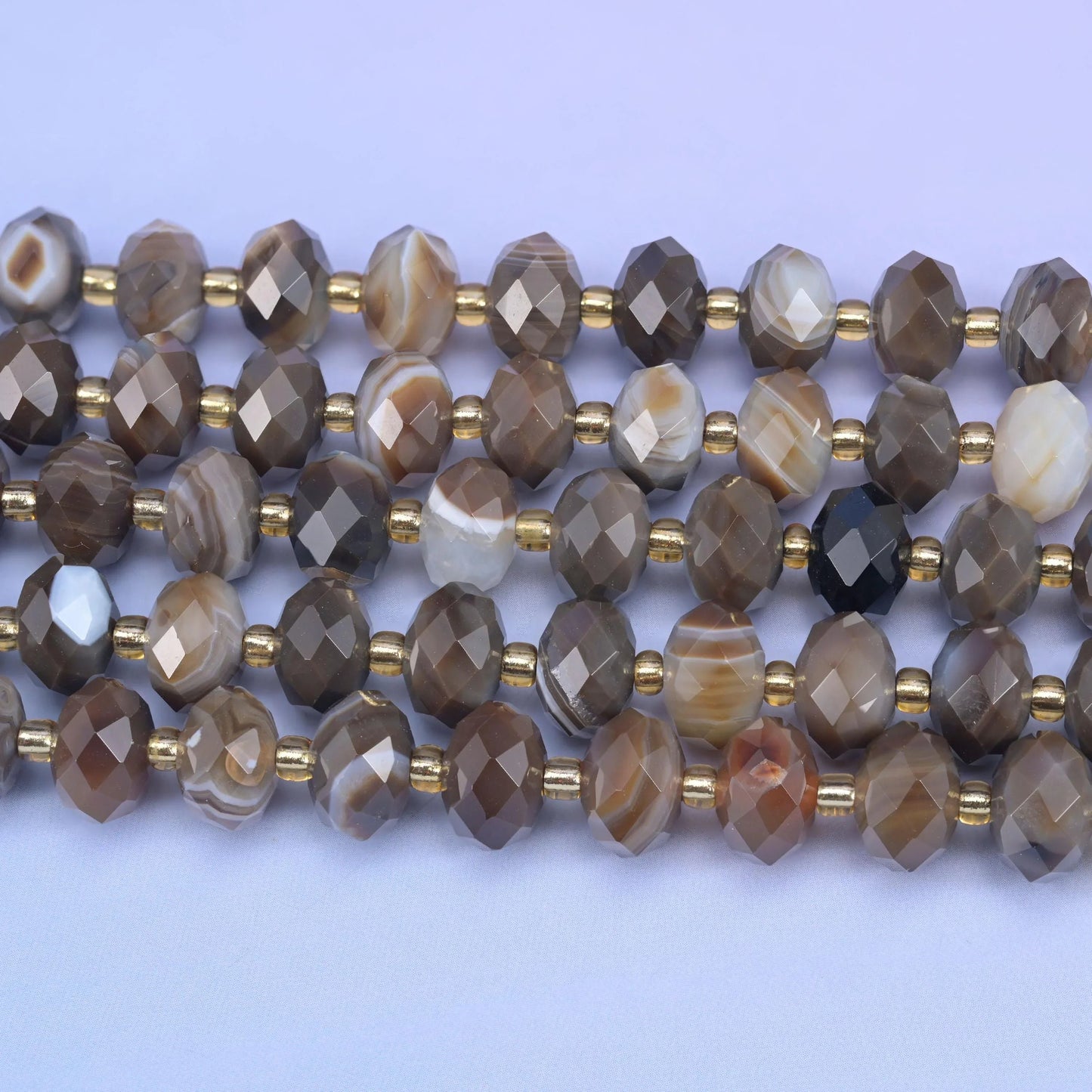 Dyed Brown Strip Agate Faceted Rondelle Beads, 15.5 inch strand