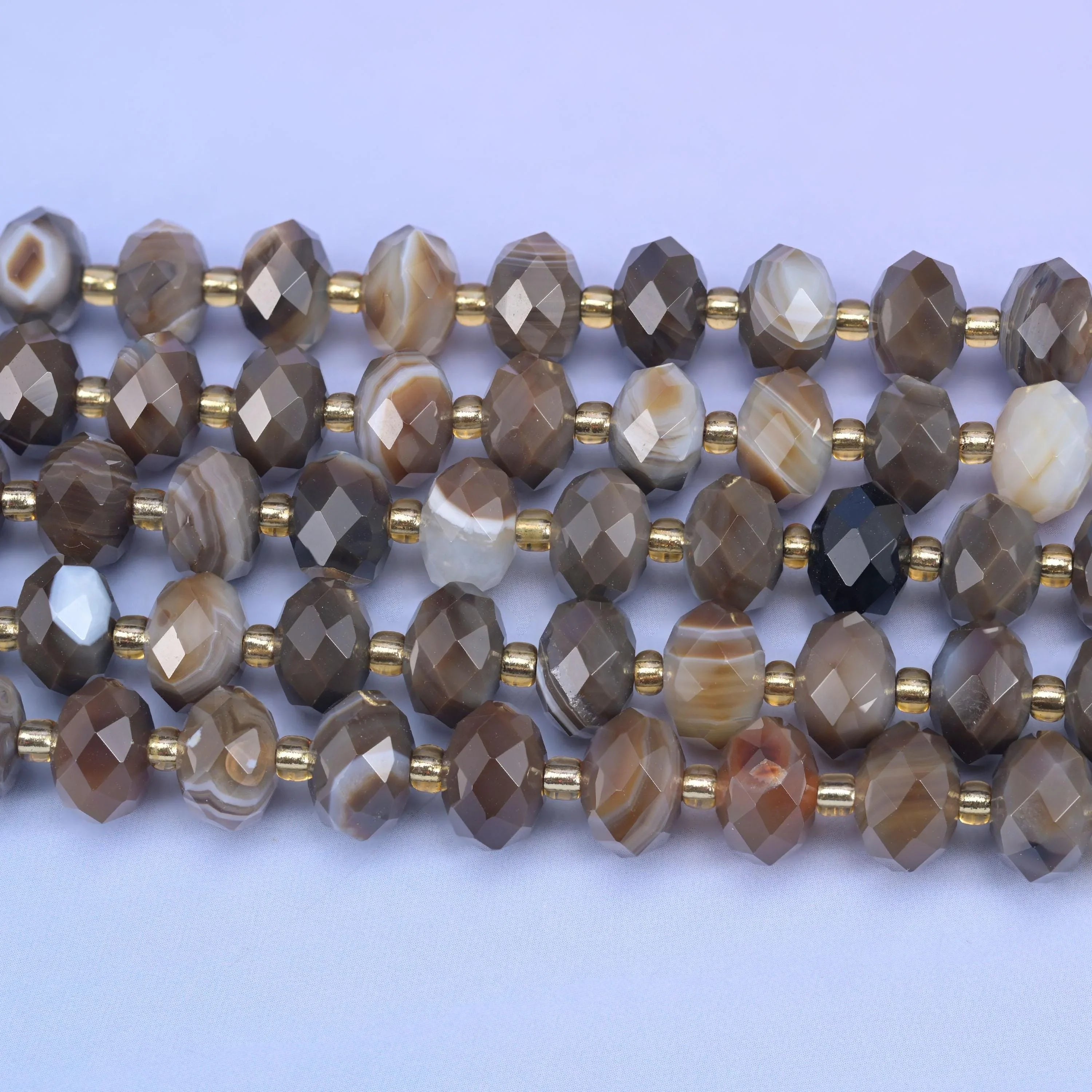 Dyed Brown Strip Agate Faceted Rondelle Beads, 15.5 inch strand