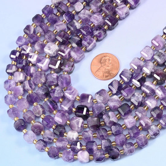 Faceted cube cut chevron amethyst beads