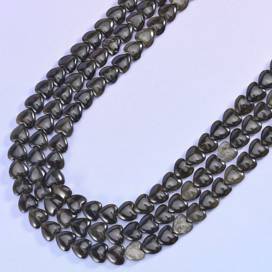 Puffed heart cut Gold Obsidian beads