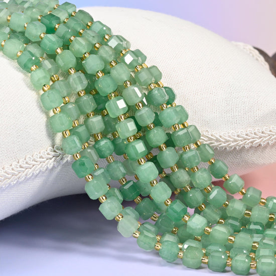 Green Aventurine Faceted Cube Beads, soft sage and apple green with a gentle glow