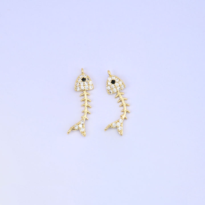Fishbone Zircon Charms: 18K Gold Plated Pendants, Jewelry Making Supply