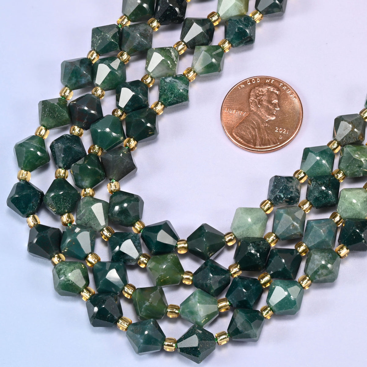 Moss Agate Faceted Bicone Beads 8mm Jewelry Making 15 Inch Strand