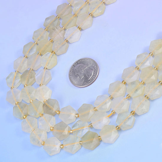 Yellow Quartz Flat Faceted Hexagon Beads in pale champagne yellow