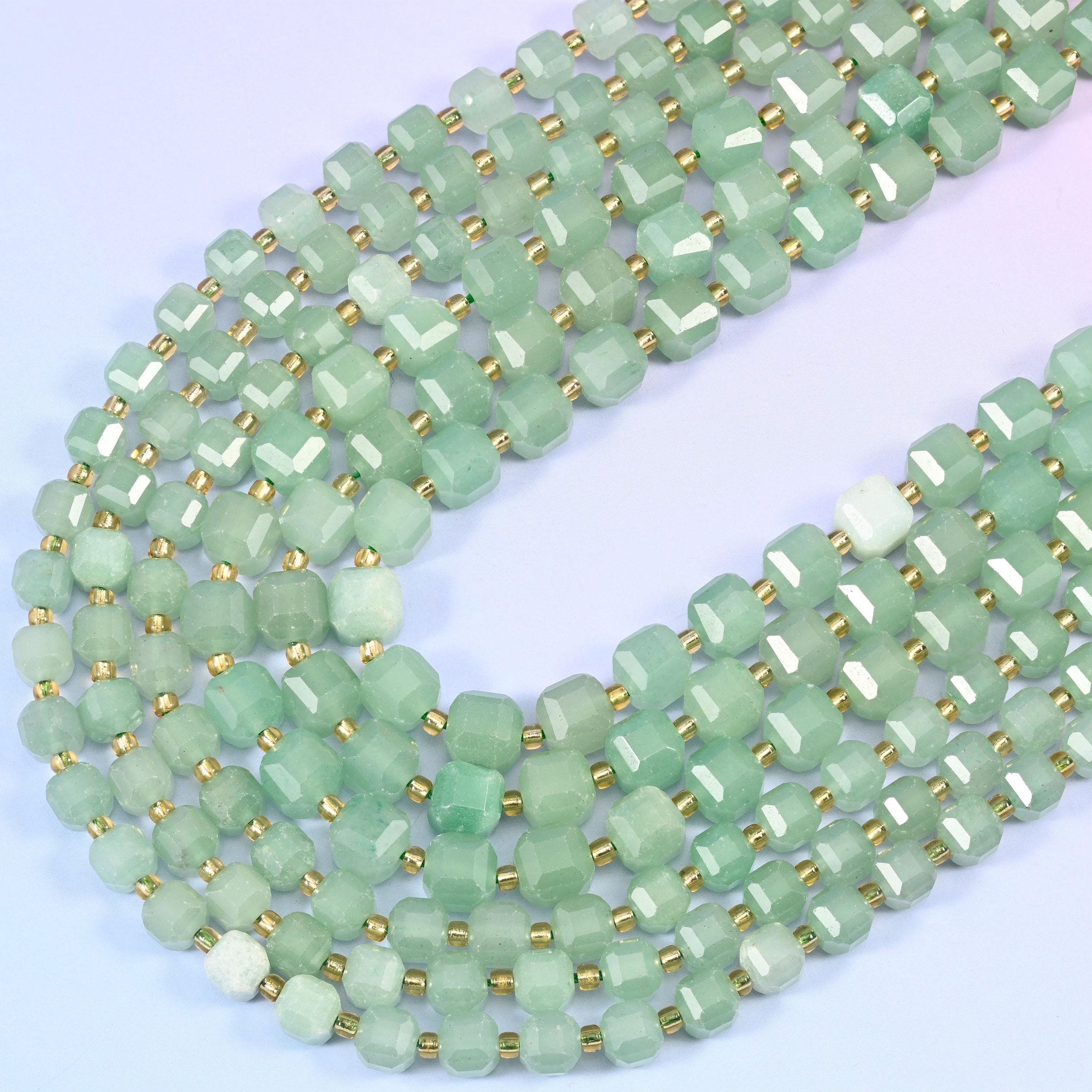 Faceted cube cut Green Aventurine beads