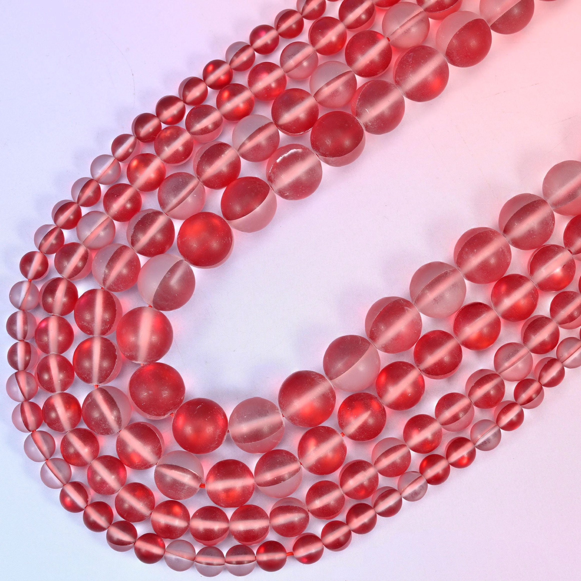 Mystic Aura Matte Red Round Glass Beads, 15 inch strand