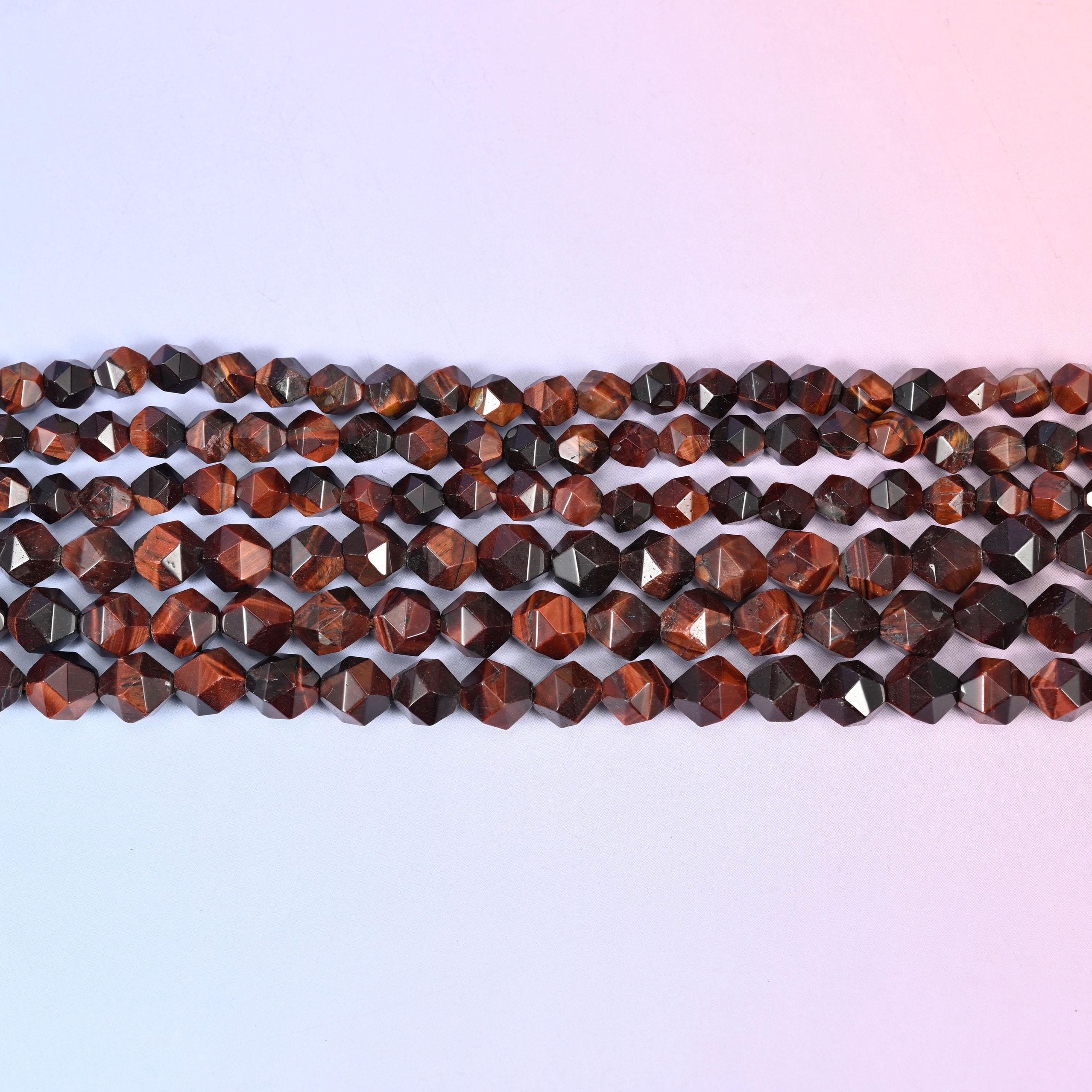 Red Tiger Eye in deep mahogany and rust red banded with near-black chocolate
