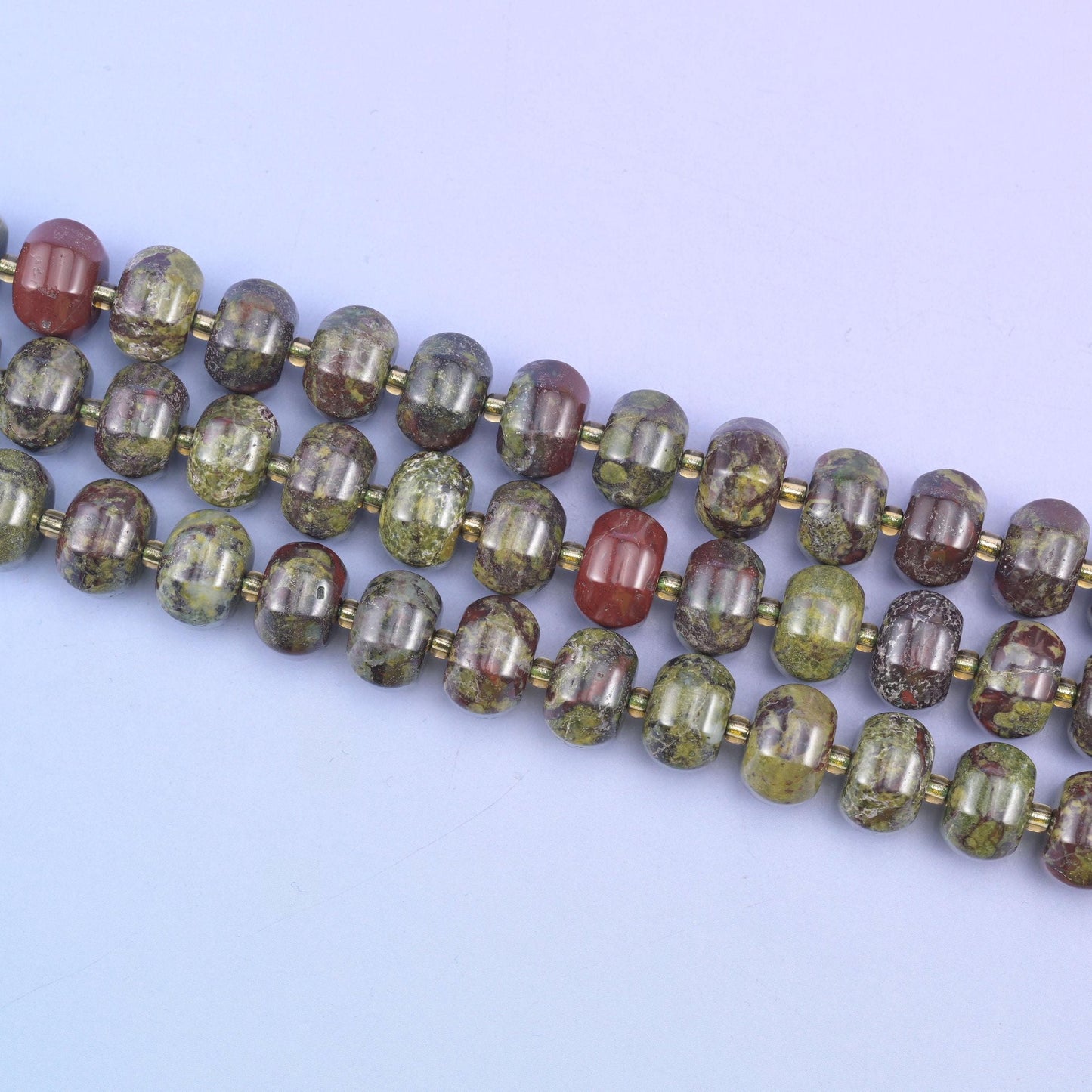 Dragon Bloodstone Pumpkin Rondelle Beads in earthy green and deep red