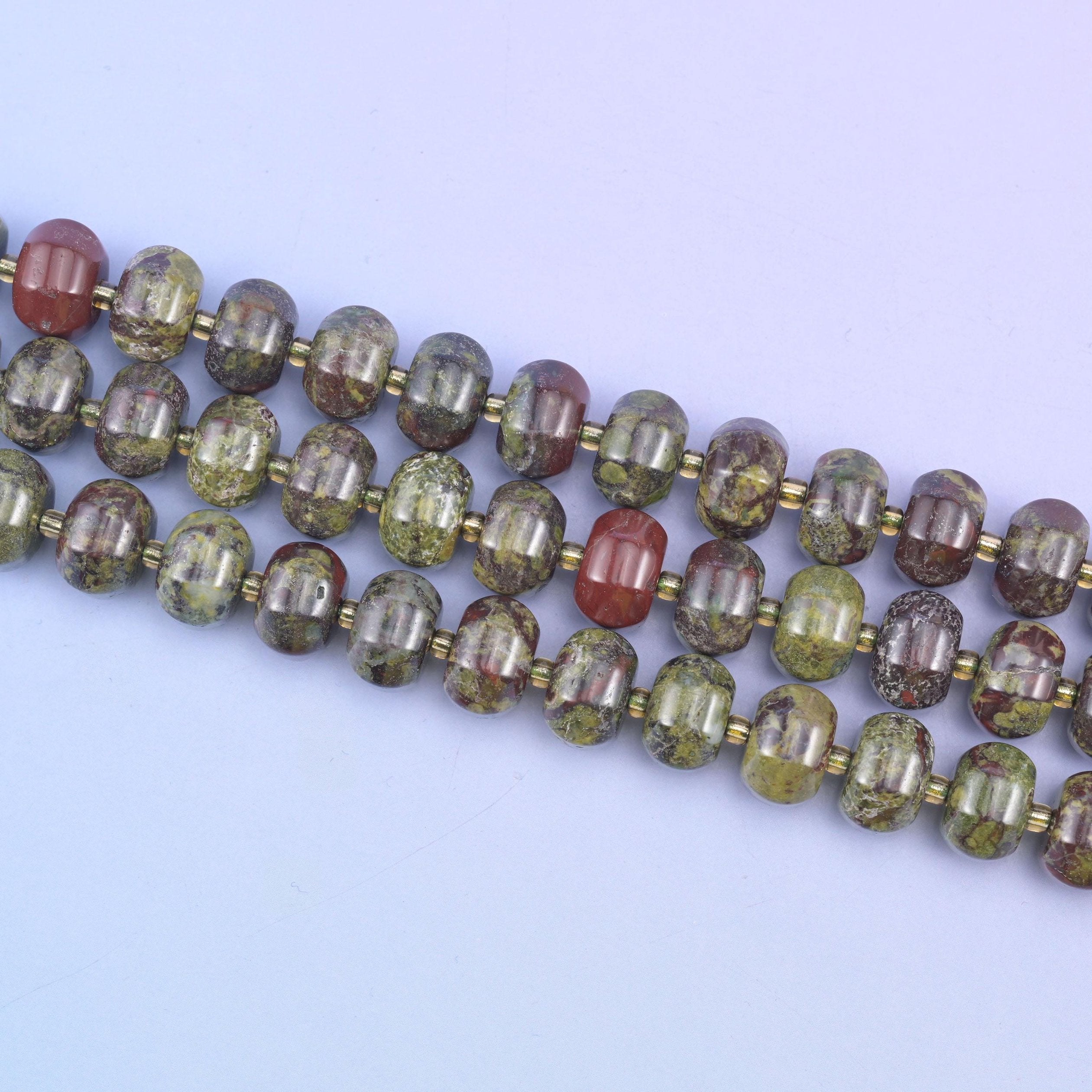 Dragon Bloodstone Pumpkin Rondelle Beads in earthy green and deep red