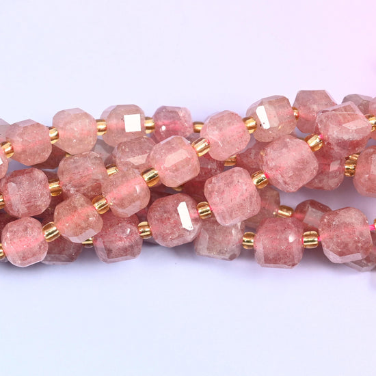 Strawberry Quartz Faceted Cube Beads, 6mm approximately 43 beads / 8mm approximately 38 beads