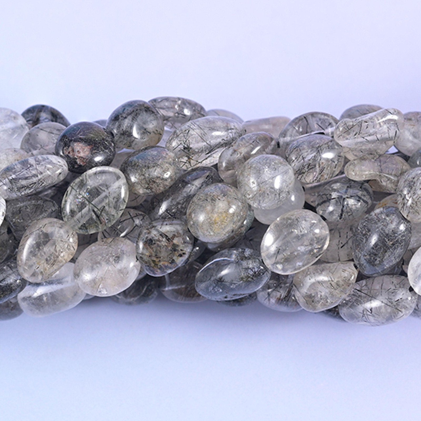 Black Rutilated Quartz Pebble Beads 6-8mm 8-12mm Jewelry Making 15.5" Strand