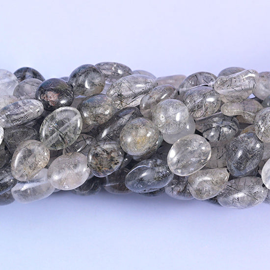 Black Rutilated Quartz Pebble Beads 6-8mm 8-12mm Jewelry Making 15.5" Strand