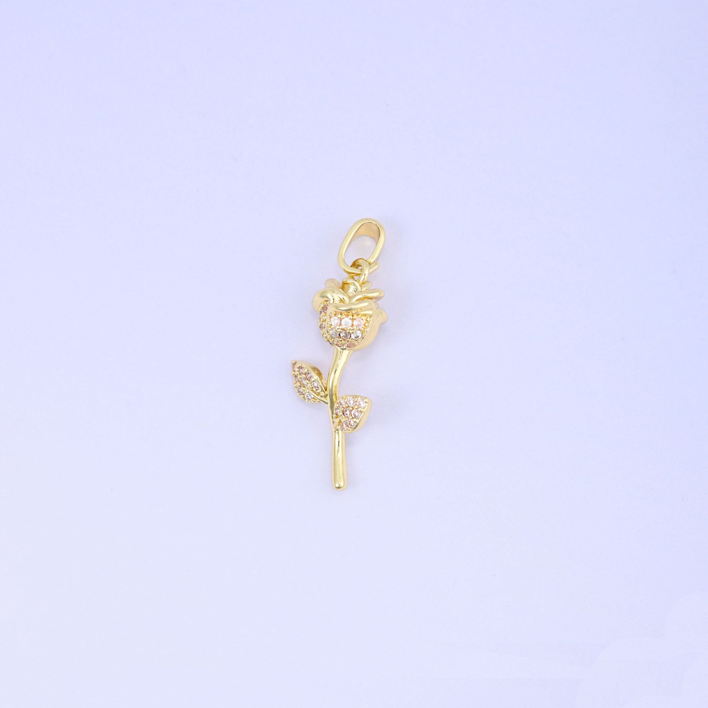 18K Gold Plated Brass Rose Charm Pendant