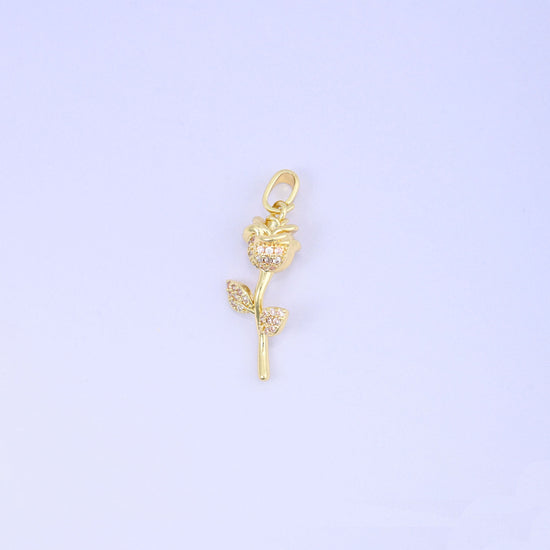 18K Gold Plated Brass Rose Charm Pendant