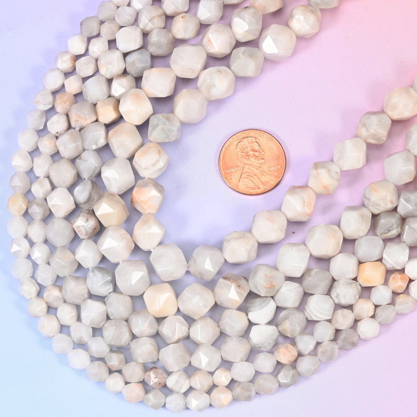 Diamond star cut White Crazy Agate beads