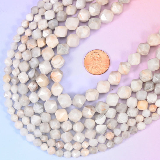 Diamond star cut White Crazy Agate beads