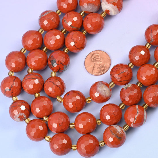 Flower Red Jasper Faceted Round Beads, approximately 21 beads per strand