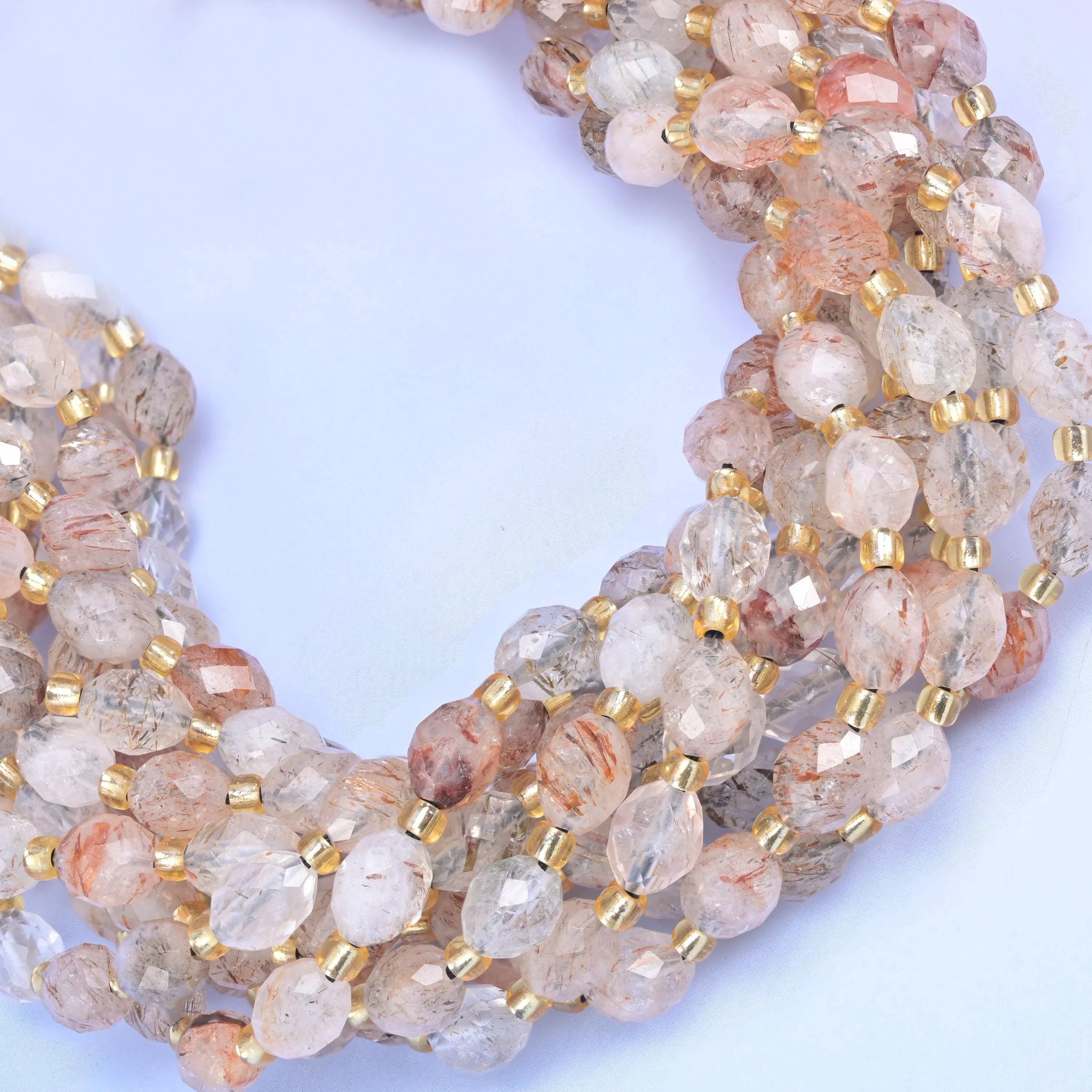 Red Copper Rutilated Quartz Rice Barrel Beads, hole approximately 1.0mm