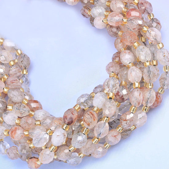 Red Copper Rutilated Quartz Rice Barrel Beads, hole approximately 1.0mm