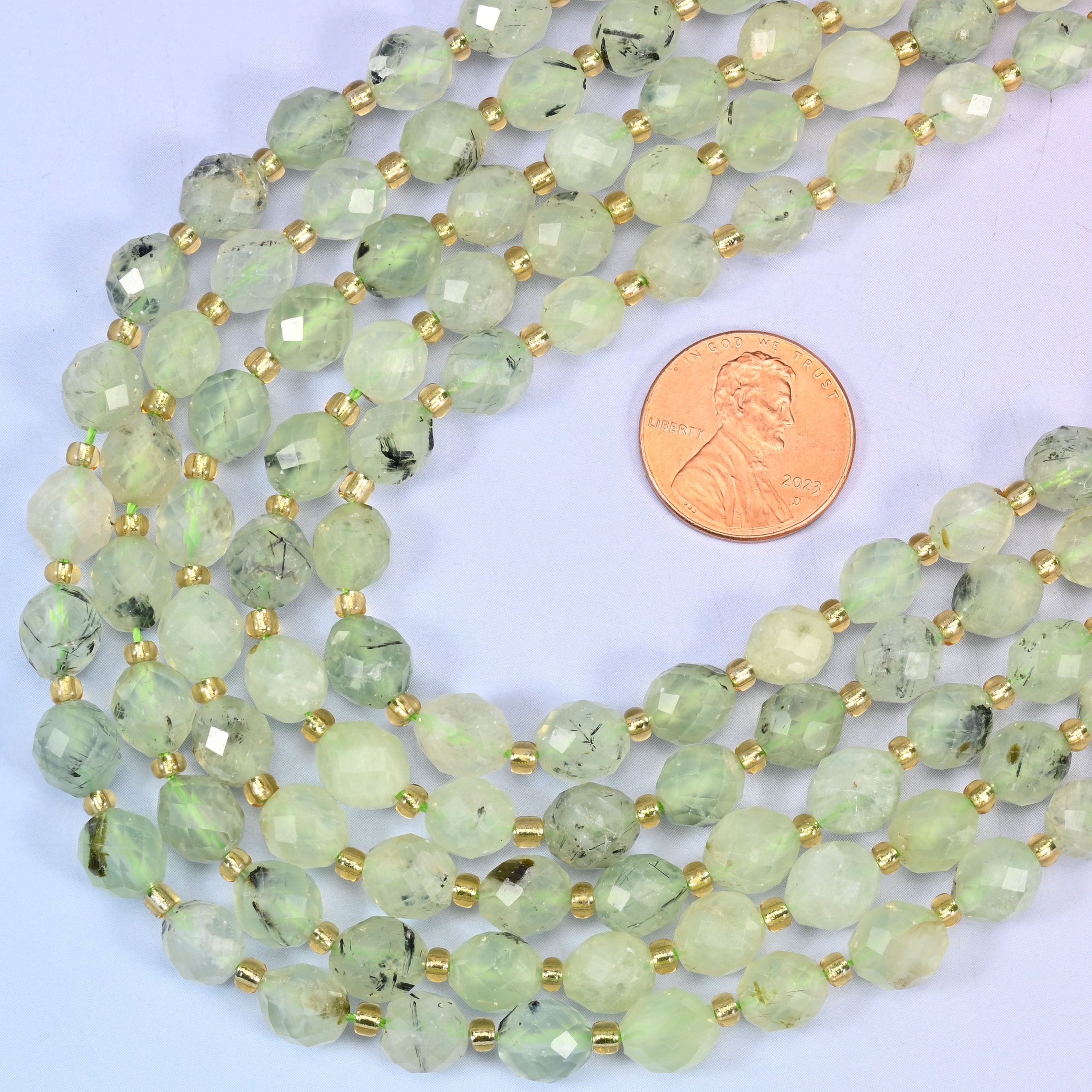 Rice barrel cut Prehnite beads