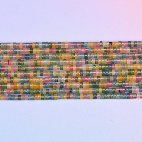 Multicolor Fluorite Smooth Heishi Disc Beads in pink, green, golden yellow and blue-gray tones
