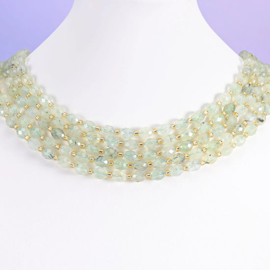 Light Green Prehnite beads, faceted rice barrel, 6x8mm