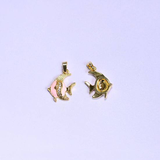 Tropical fish charm with an enamel body and gold fin and tail details