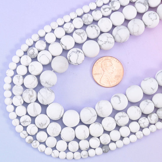 White Howlite Matte Round Beads, 15 inch strand