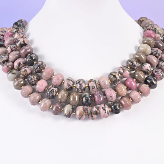 Rhodonite pumpkin beads, smooth rondelle shape, 12x8mm