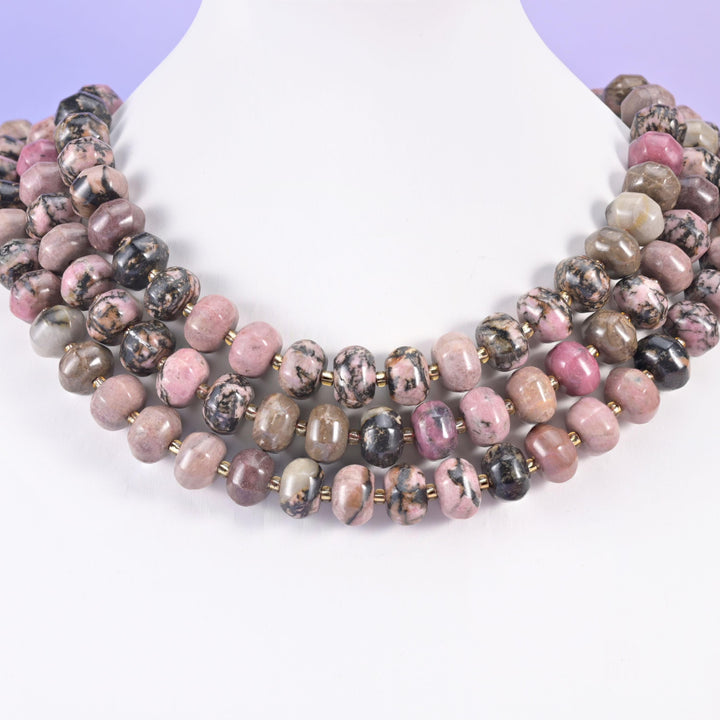 Rhodonite pumpkin beads, smooth rondelle shape, 12x8mm