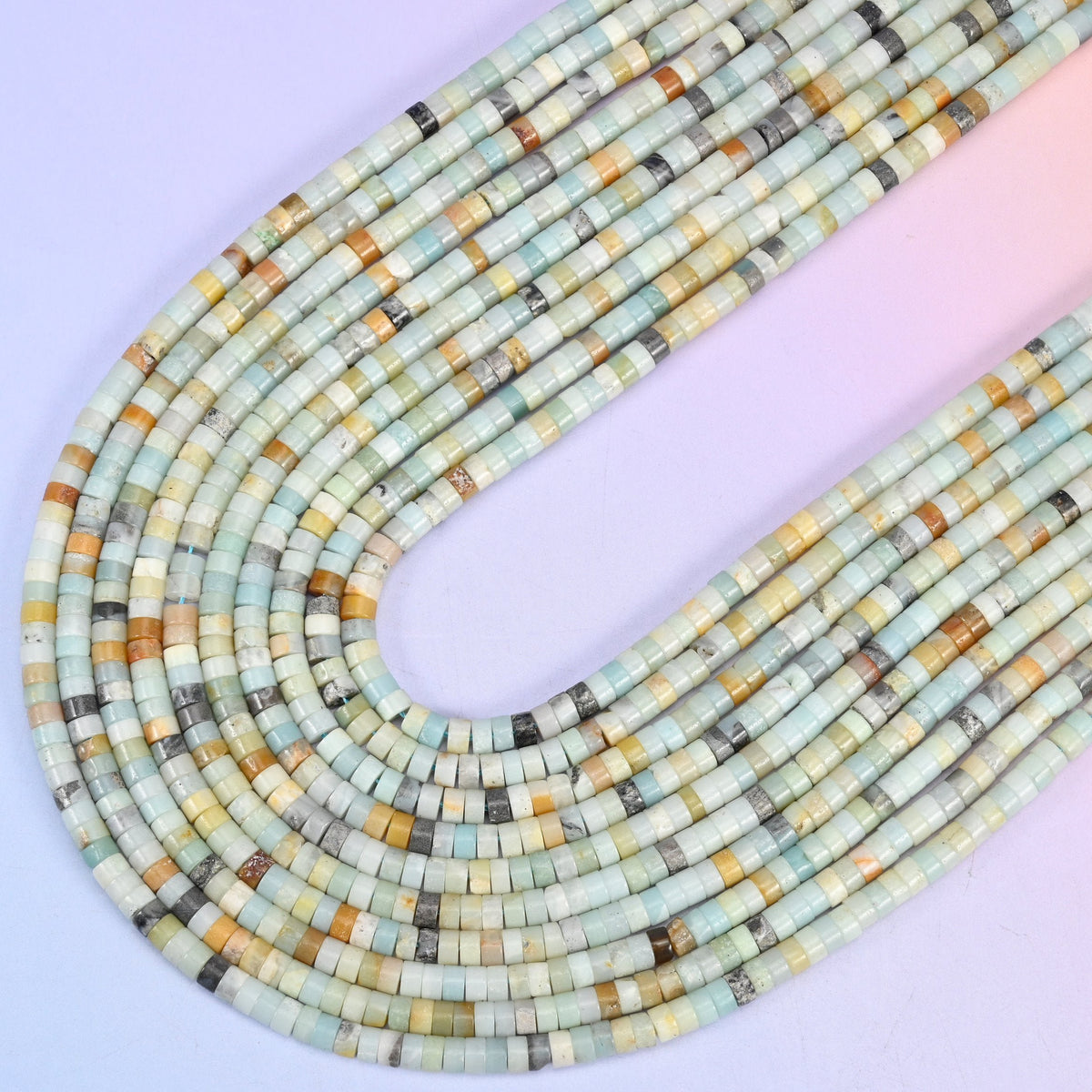Multi-Color Amazonite Smooth Heishi Disc Beads, 15.5 inch strand