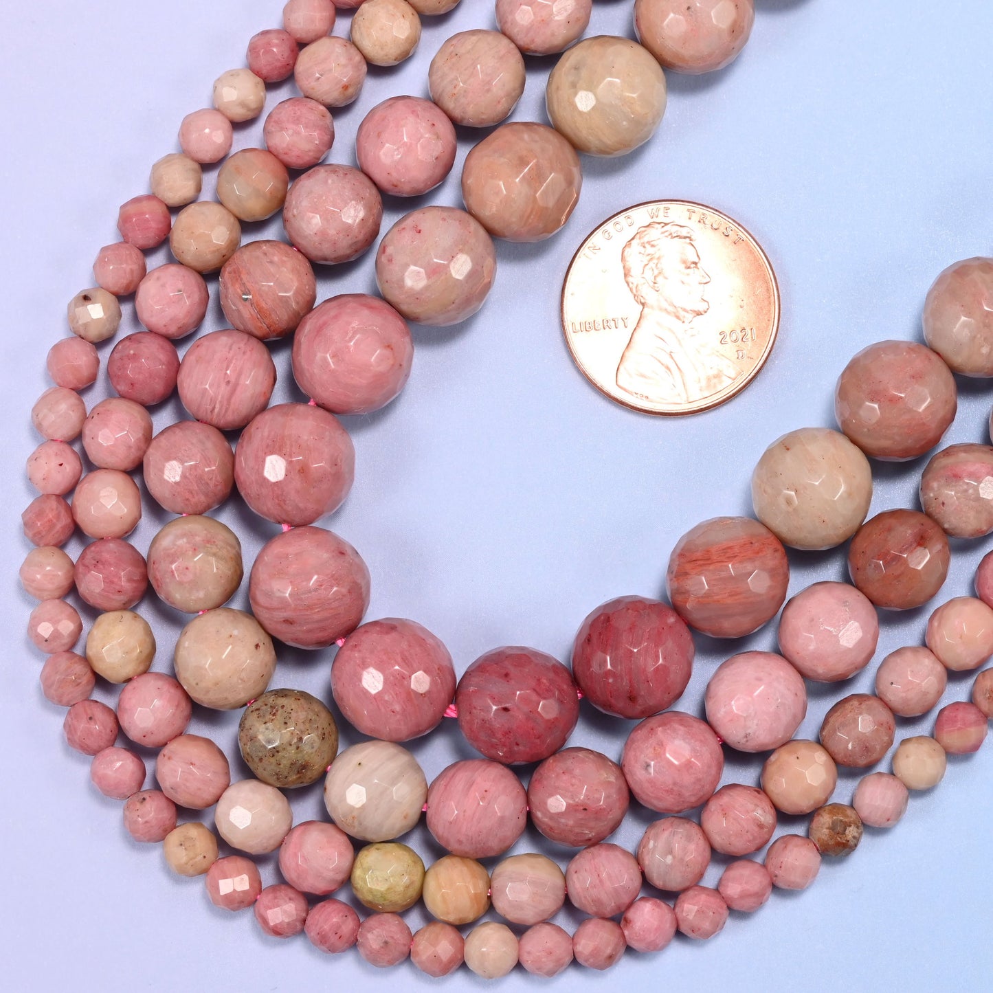 Pink Rhodonite Faceted Round Beads: Jewelry Making, 15 Inch Strand