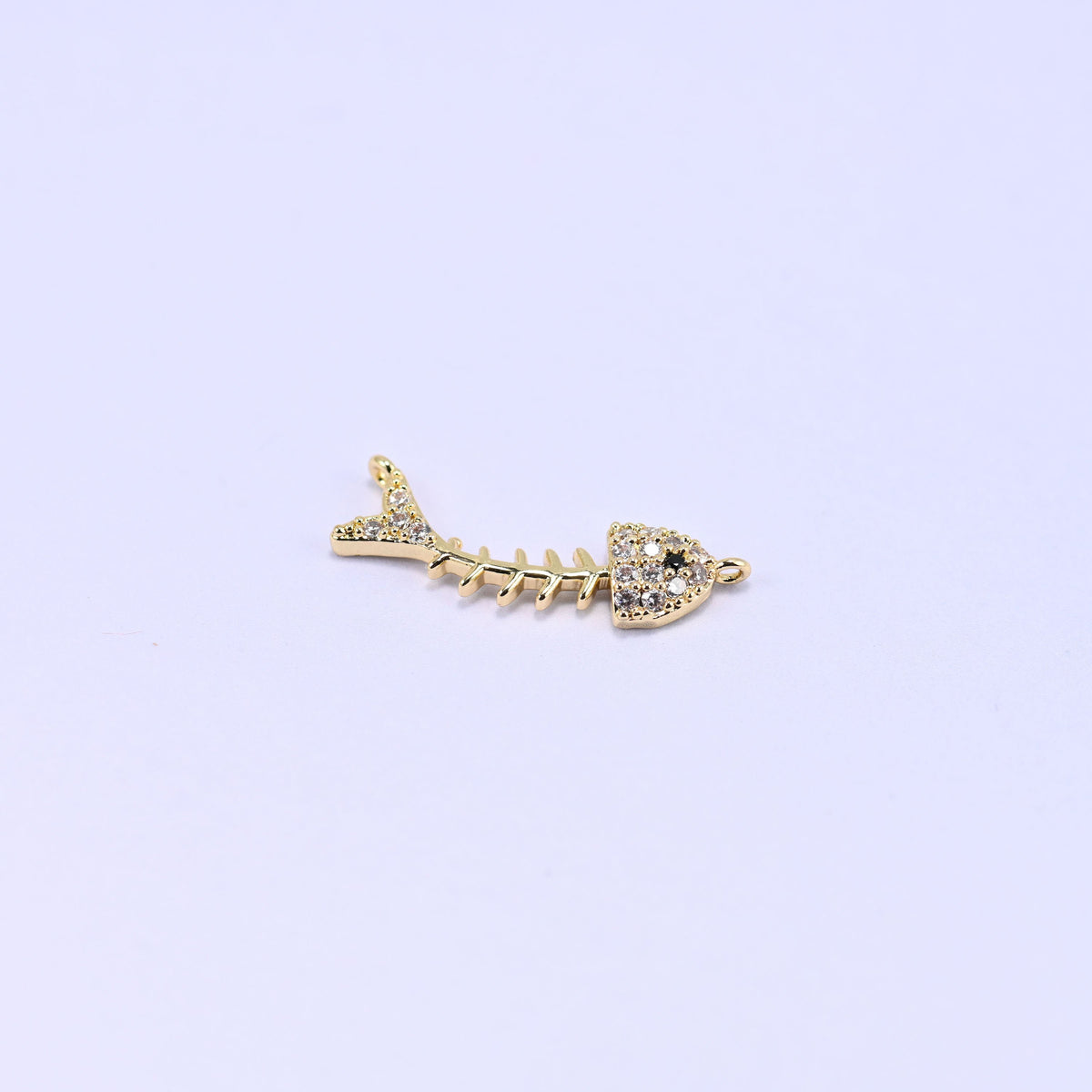 18K Gold Plated Brass Fishbone Charm Pendant with sparkling zirconia accent