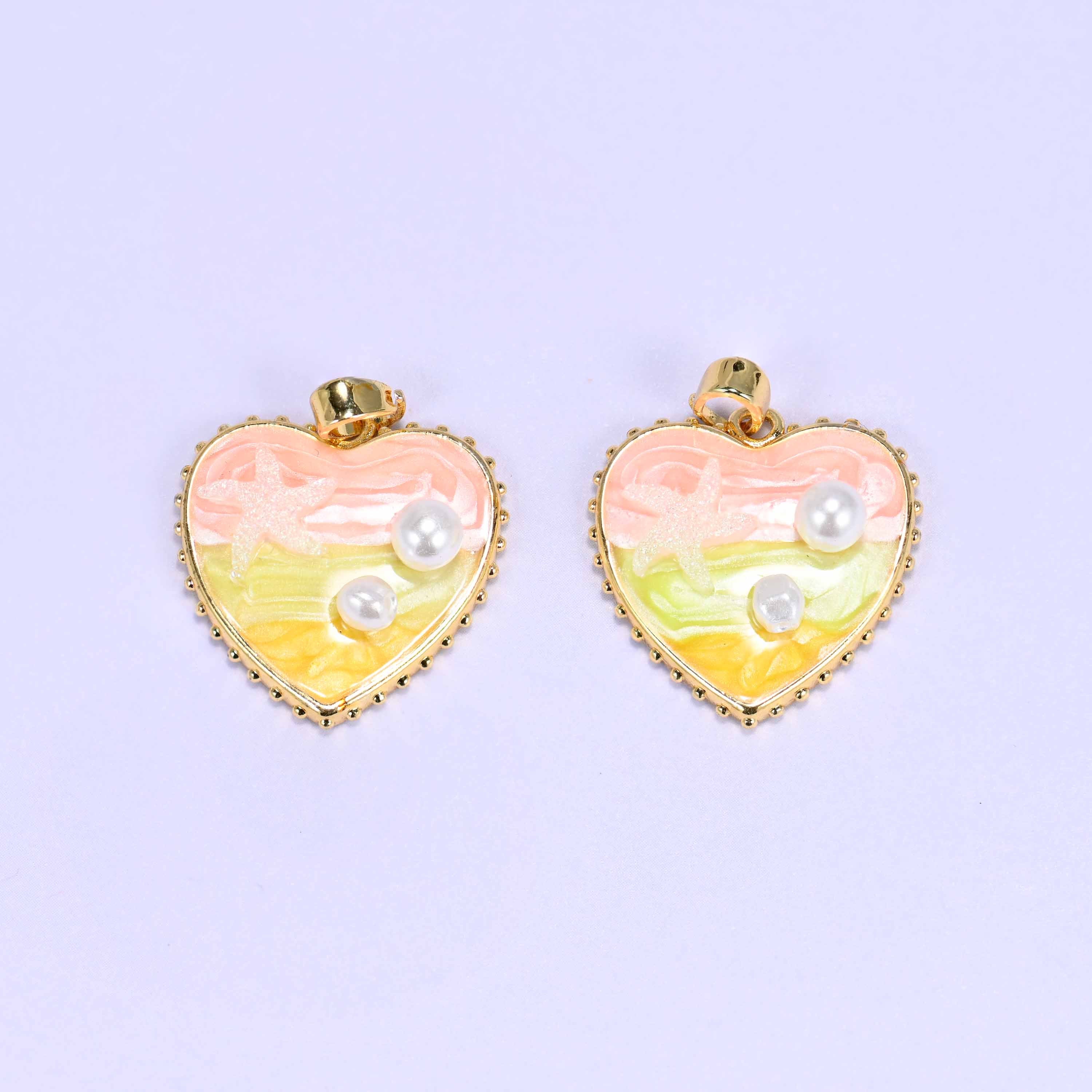 18K Gold Filled Enamel Oil Painting Heart Pendants: DIY Jewelry Making Supply