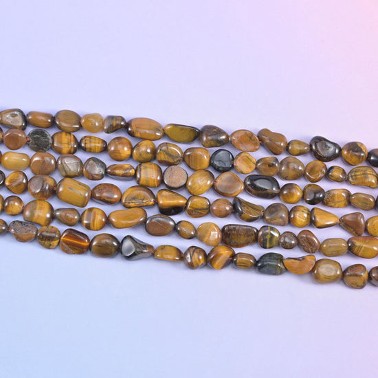 Tiger Eye Pebble Nugget Beads in honey gold and dark chocolate banding