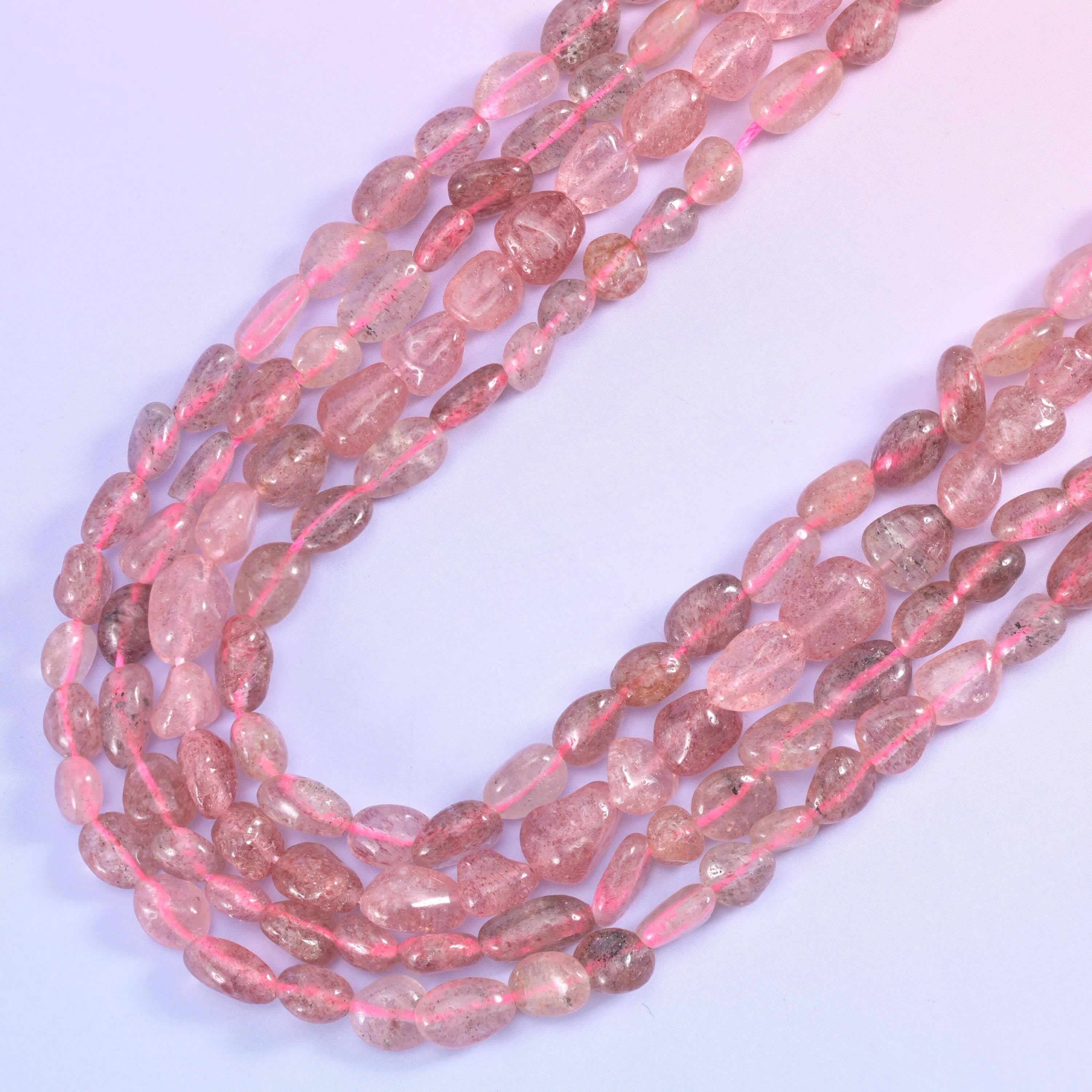 Freeform pebble nugget cut Strawberry Quartz beads