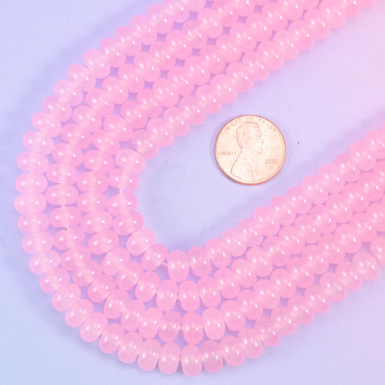 Pink Dyed Jade Smooth Rondelle Beads Jewelry Making Size 5x8mm 15" Strand