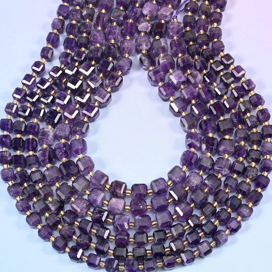 Dark Amethyst Faceted Cube Beads, 1.2mm hole