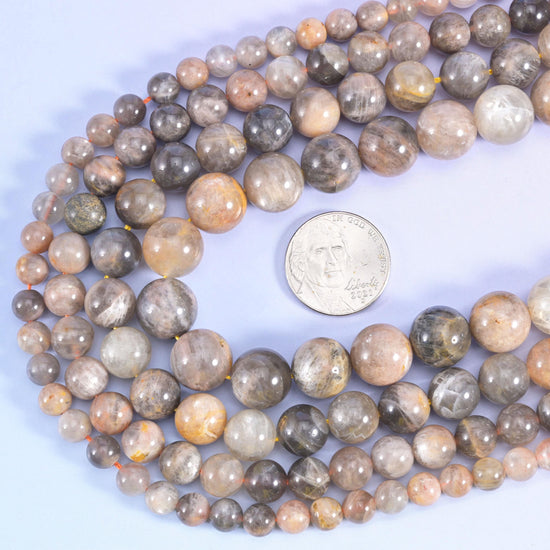 Black Moonstone Smooth Round Beads 6mm 8mm 10mm 12mm, 15.5 inch strand