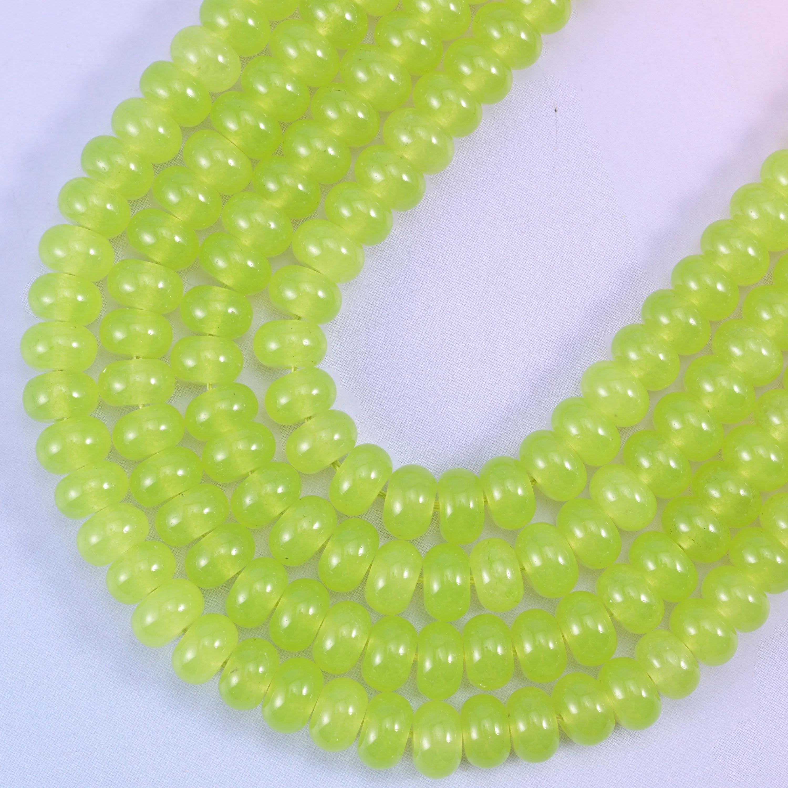 Lime Green Dyed Jade rondelle beads, center-drilled 1.0mm hole