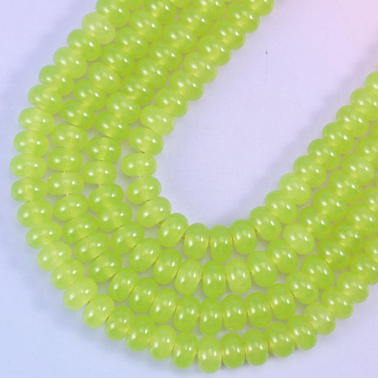 Lime Green Dyed Jade rondelle beads, center-drilled 1.0mm hole
