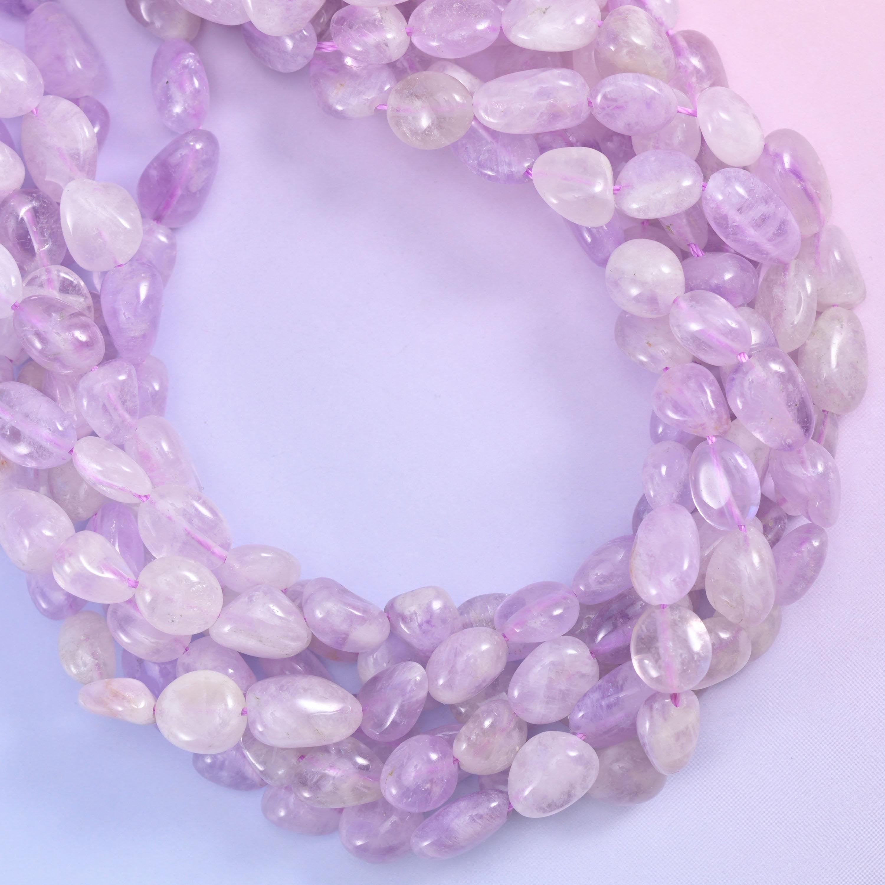 Lavender Jade Pebble Nugget Beads, dyed for an even lilac colour with a satin polish