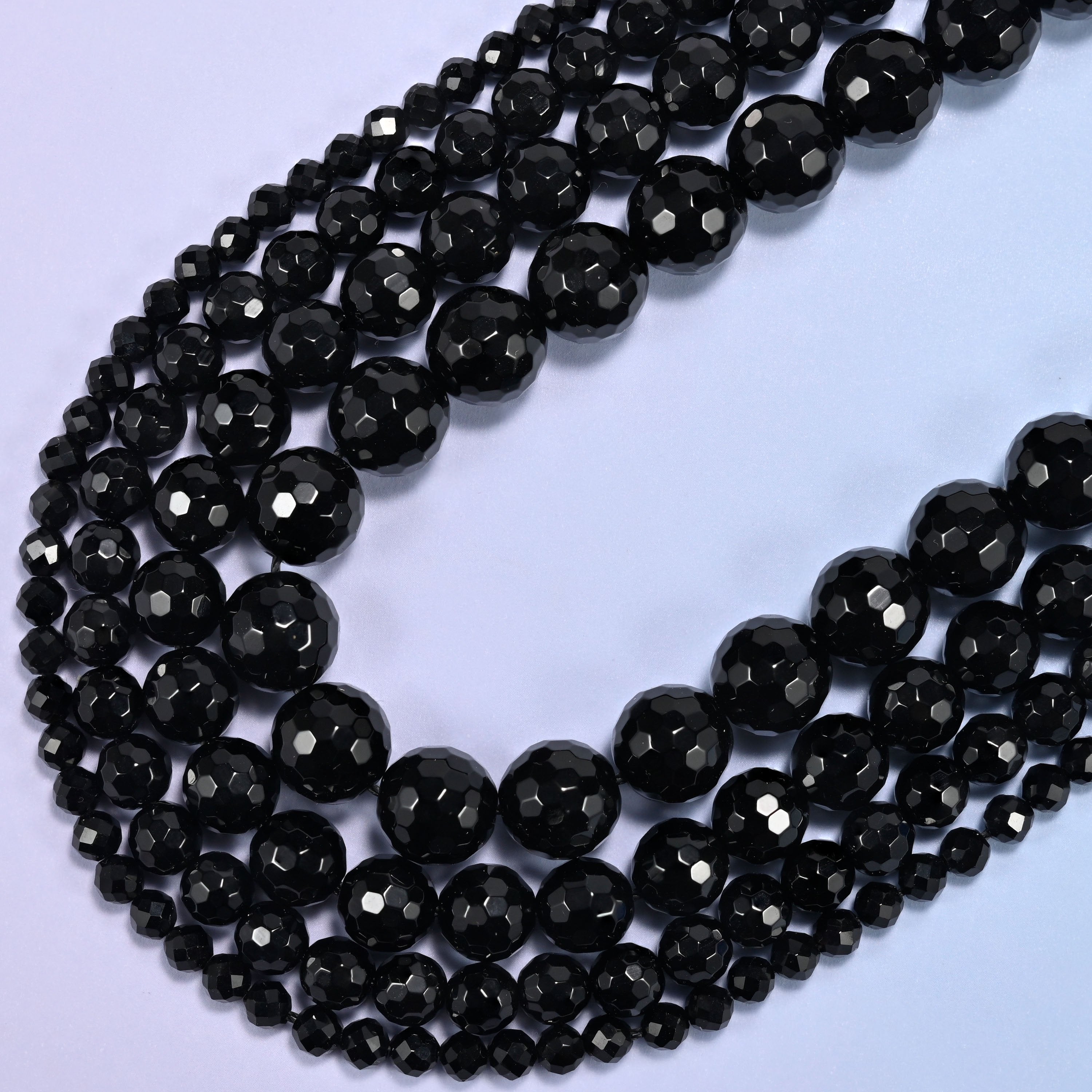 Black Onyx Faceted Round Beads: Jewelry Making, 15 Inch Strand